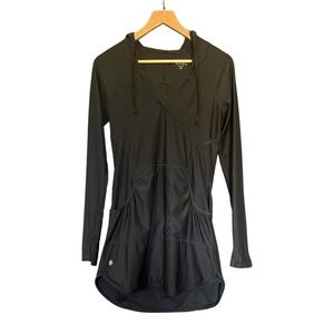 Athleta Black V-Neck Hooded Pullover